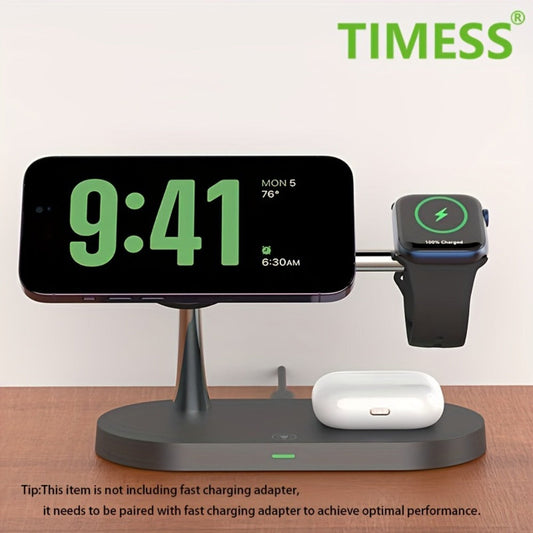 Wireless Charging Station 3-in-1 QC3.0 Adapter Included Magnetic Fast Charger Stand for iPhone 15 14 13 12 11 Pro Max Mini XR XS X SE 8, Apple Watch Series 1-9 Ultra, AirPods 4 3 2 Pro – White Black