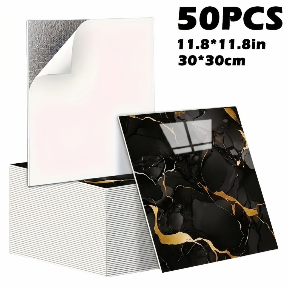 Peel and Stick Wall Tiles 50/100pcs - PVC Marble Self-Adhesive Vinyl Panels for Bathroom Shower Kitchen Living Room TV Backdrop