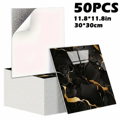 Peel and Stick Wall Tiles 50/100pcs - PVC Marble Self-Adhesive Vinyl Panels for Bathroom Shower Kitchen Living Room TV Backdrop
