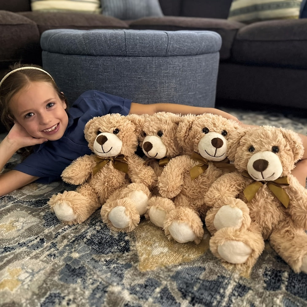 Stuffed Animal Mini Teddy Bear Set of Eight in Khaki Beige for Party Favors, Gift Bags and Events