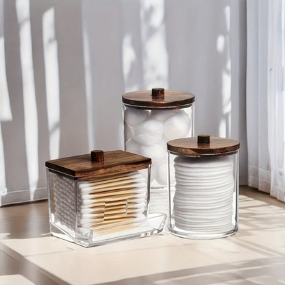 Glass Jars with Bamboo Lids 6 Piece Set – Sealed Dustproof Clear Glass Storage Containers for Bathroom Vanity, Cotton Swabs, Cosmetics, Spices & Kitchen – Airtight Eco-Friendly Organizer Gift Set