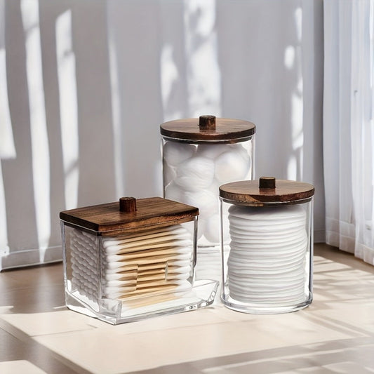 Glass Jars with Bamboo Lids 6 Piece Set – Sealed Dustproof Clear Glass Storage Containers for Bathroom Vanity, Cotton Swabs, Cosmetics, Spices & Kitchen – Airtight Eco-Friendly Organizer Gift Set
