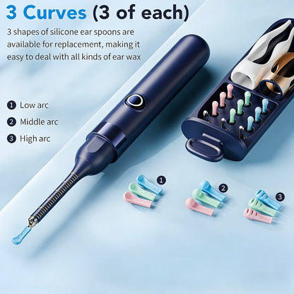 Rechargeable Camera Ear Cleaning Set with LED Light, Silicone Tips, Storage Case and Creamy White or Blue Finish