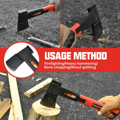 15-Inch Camping Hatchet with 45 Carbon Steel Head, Non-Slip Handle, Blade Cover and Optional Whetstone