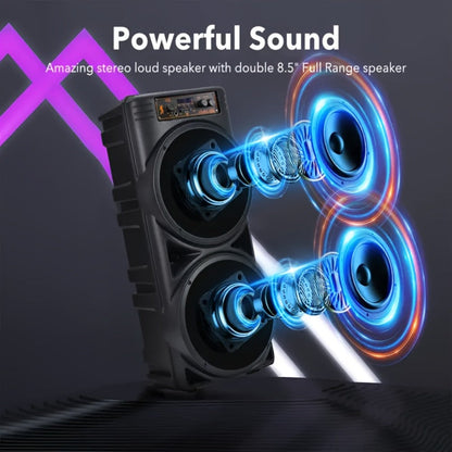 Dual 8.5-Inch Portable Party Speaker with RGB Lights, Bluetooth, TWS, FM, USB and Built-In Microphone