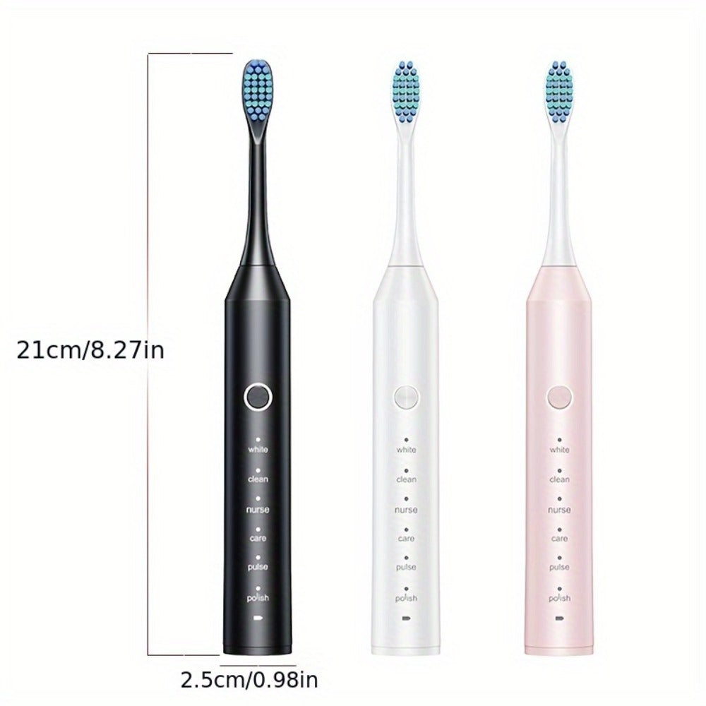 Electric Toothbrush with Six Modes, 500mAh Battery, USB Charging and Four or Eight Brush Head Bundles