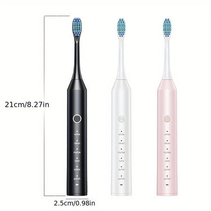 Electric Toothbrush with Six Modes, 500mAh Battery, USB Charging and Four or Eight Brush Head Bundles