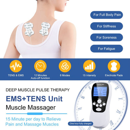 TENS Unit Muscle Stimulator for Pain Relief Digital EMS Therapy Device for Back Neck Hip Nerve Pain Arthritis Tendonitis Stiffness Recovery Post-Workout Relaxation with Accessories 6-Mode and 8-Mode