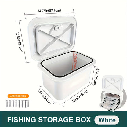 Waterproof Marine Storage Box – ABS Flush Mount Boat Console Organizer 14.76” x 10.63” x 6.89” | Sealed Lid Embedded Storage Container for Bait, Fishing Gear & Tools | Fits Yachts, Fishing Boats & Small Crafts