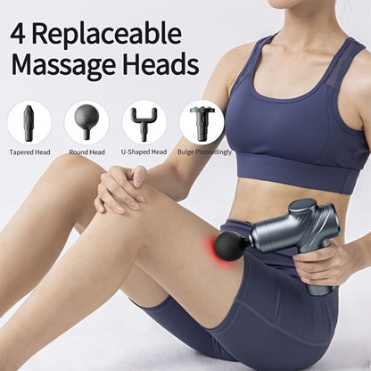 Compact Massage Gun with Six Speed Settings, Four or Eight Interchangeable Heads and Blue or Black Finish Options