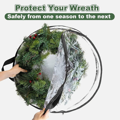 Transparent Wreath Storage Bag Sets in 24- or 30-Inch Sizes with Two- or Four-Piece Options and Handles