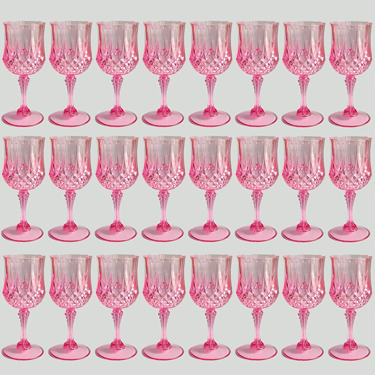 Twenty-Four-Pack Vintage-Style Plastic Stemmed Cups in Five Transparent Color Options for Party Tables