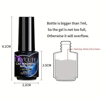 Gel Nail Polish – Cat Eye Magnetic 8pcs Aurora Glitter Black Crystal Semi-Permanent — 3D Light-Shifting Nail Art Gel No Base Color…