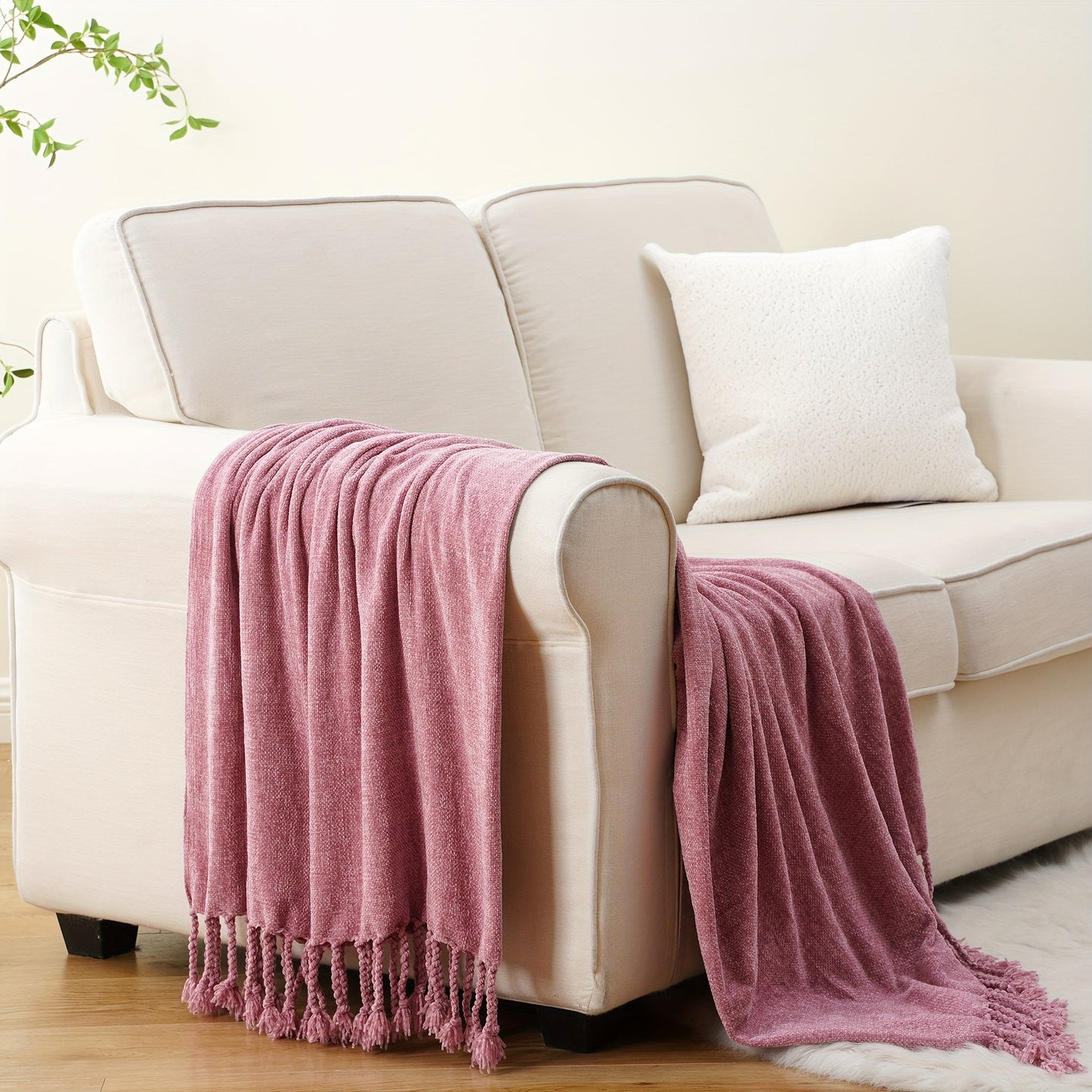 Chenille Fringe Throw Blanket – 180-200gsm Velvety Soft Decorative Throw for Sofa & Couch, Home Decor, 50”×60”, 17 Colors