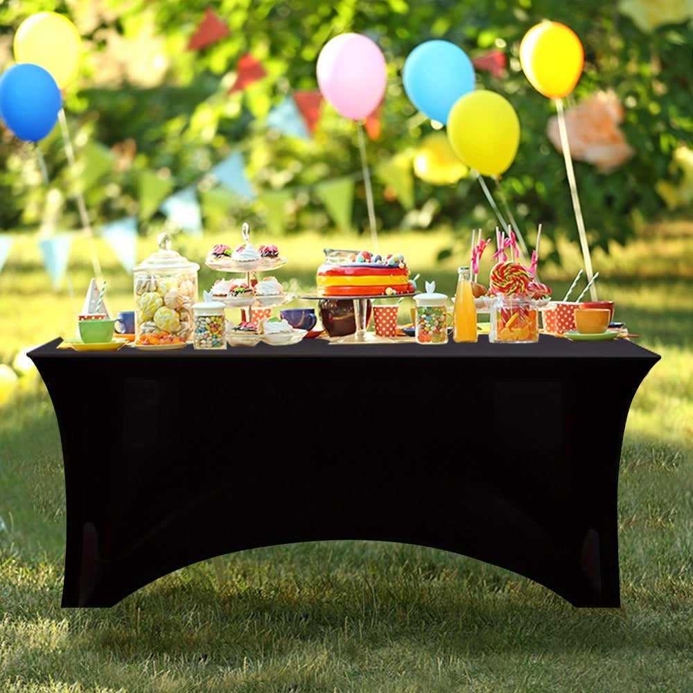 Rectangular Stretch Tablecloth Sets in 4-, 6- or 8-Foot Sizes, Black or White, with Two- or Three-Piece Options