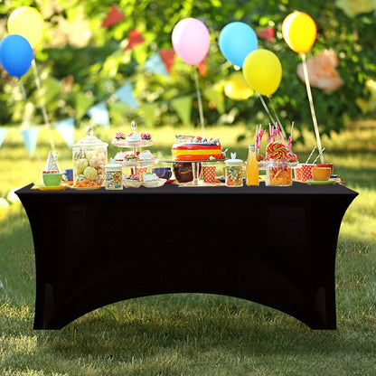 Rectangular Stretch Tablecloth Sets in 4-, 6- or 8-Foot Sizes, Black or White, with Two- or Three-Piece Options