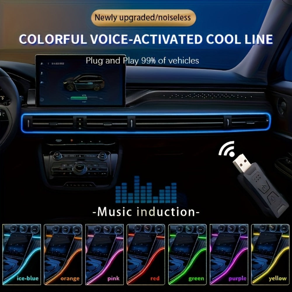 RGB Car Interior Lighting Kit 118" Fiber Optic USB App Control Music Sync Ambient Light Strip for Dashboard Door Decoration, Battery-Free Plug-and-Play Atmosphere Upgrade for Cars Trucks SUVs