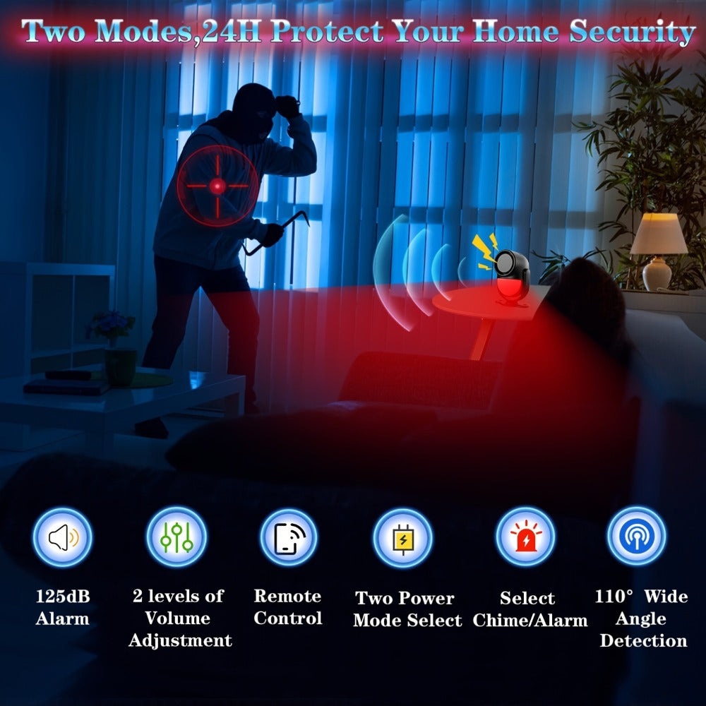 125dB Wireless Motion Sensor Alarm with Siren Light & Remote Control, Indoor Infrared Security Motion Detector for Home