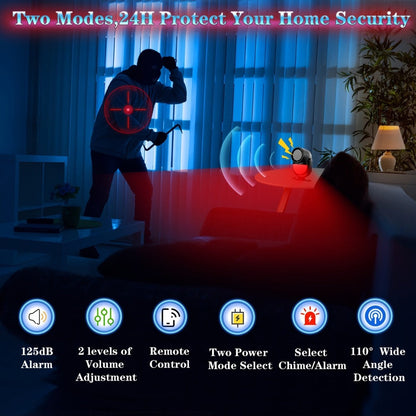 125dB Wireless Motion Sensor Alarm with Siren Light & Remote Control, Indoor Infrared Security Motion Detector for Home