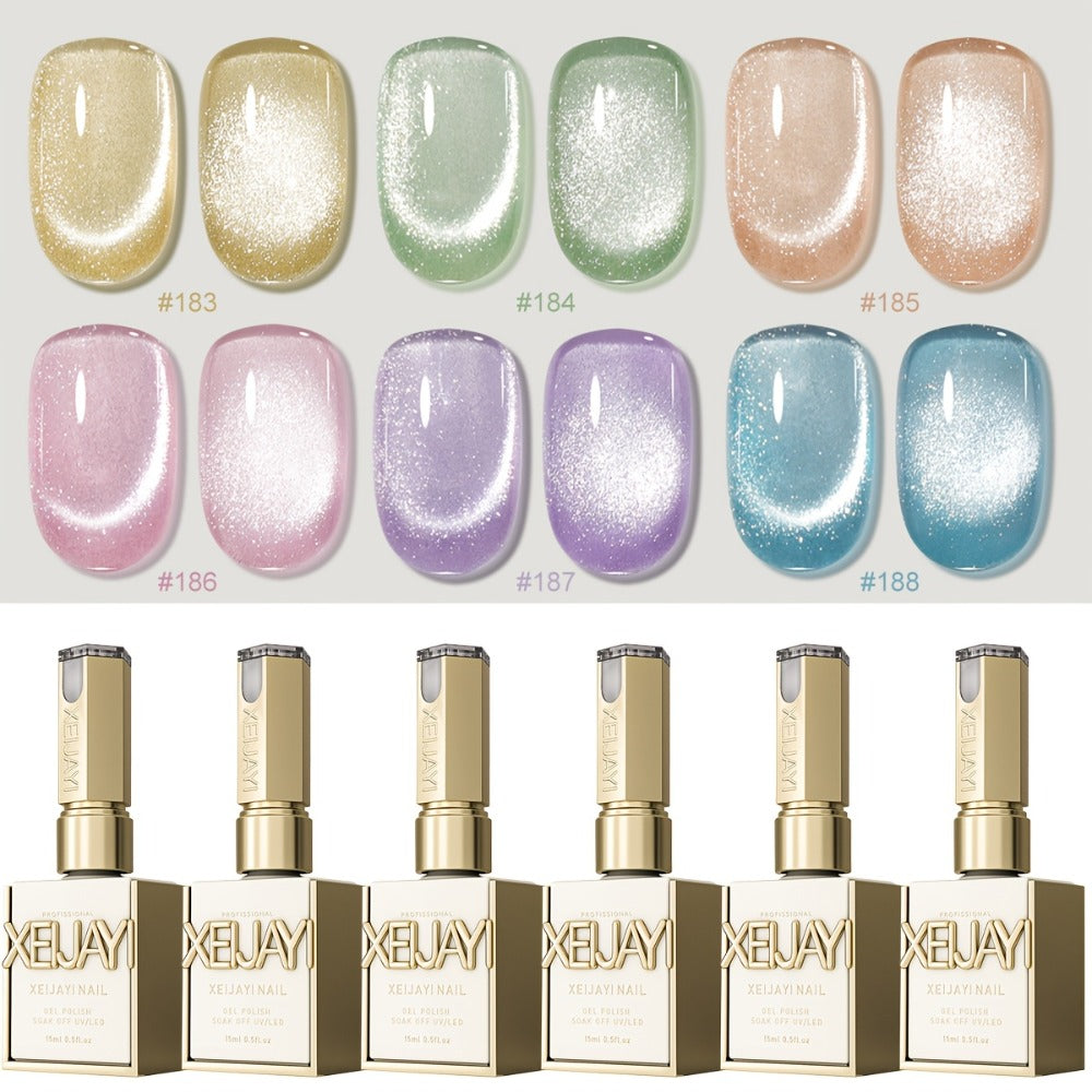 Gel Nail Polish 6-Color Magnetic Cat-Eye Sets in Aurora, Dopamine or Bubble-Summer Collections
