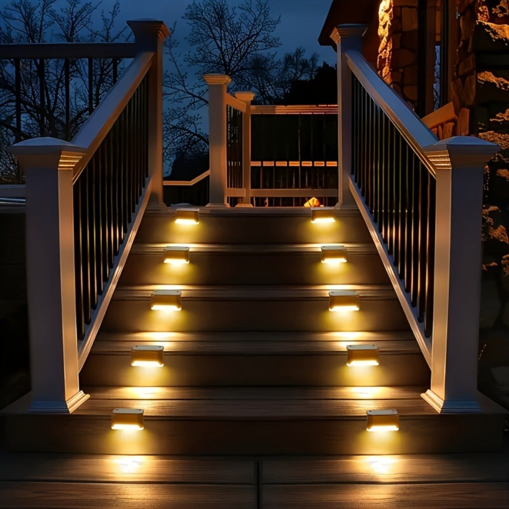 Solar Deck and Step Lights, 8- to 32-Piece Packs in Black, White or Brown with Integrated Panels