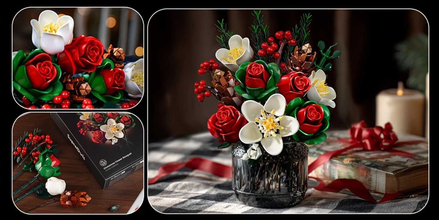 DIY Flower Bouquet Building Kit for Girls & Women – Rose & Lily Brick Set, Healing Series Desk Decoration, Buildable Artificial Flowers, Unique Mother's Day Birthday Valentine's Christmas Gift for Teens Adults