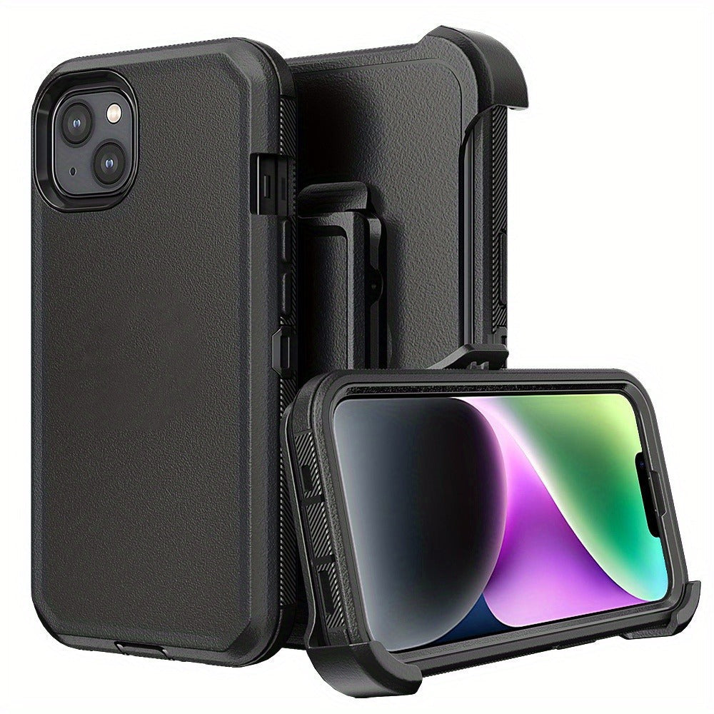 Phone Case Dual-Layer TPU and PC Cover with Rotating Belt Clip Holster and Qi Support for iPhone 14 Models