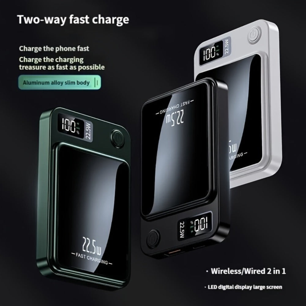 10000mAh Compact Magnetic Power Bank with 22.5W Wired Marking, Percentage Display and Four Colors