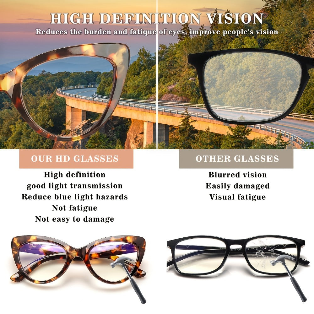 Reading Glasses – Four-Pair Cat-Eye Blue-Light Reader Set with Leopard and Gradient Frames