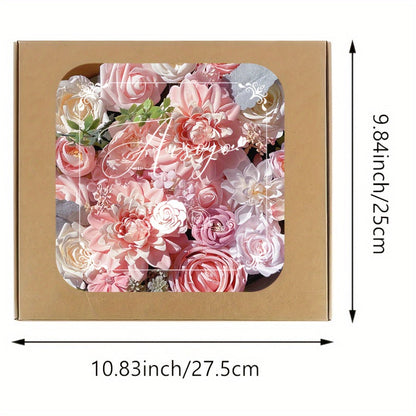 Artificial Roses Box Set for Wedding Bouquet, DIY Centerpiece & Home Decoration – Pink Valentine's Day Spring Flowers