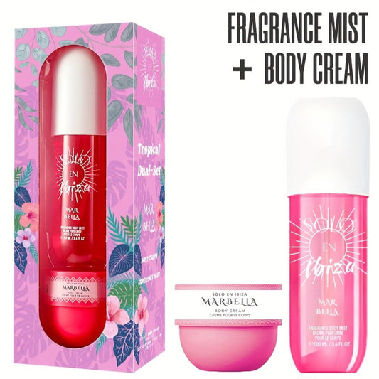 Body Hair Fragrance Mist Gift Set 2-Piece SOLO EN IBIZA Perfume Mist Body Cream Long Lasting Vanilla Fruit Scent 3.4 fl oz Unisex for Men Women 4 Scent Varieties
