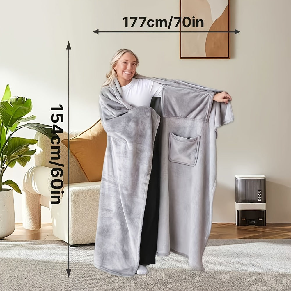 Shawl-Style Wearable Blanket with Inner Pocket, 177 x 154cm Pictured Size and Three Color Options