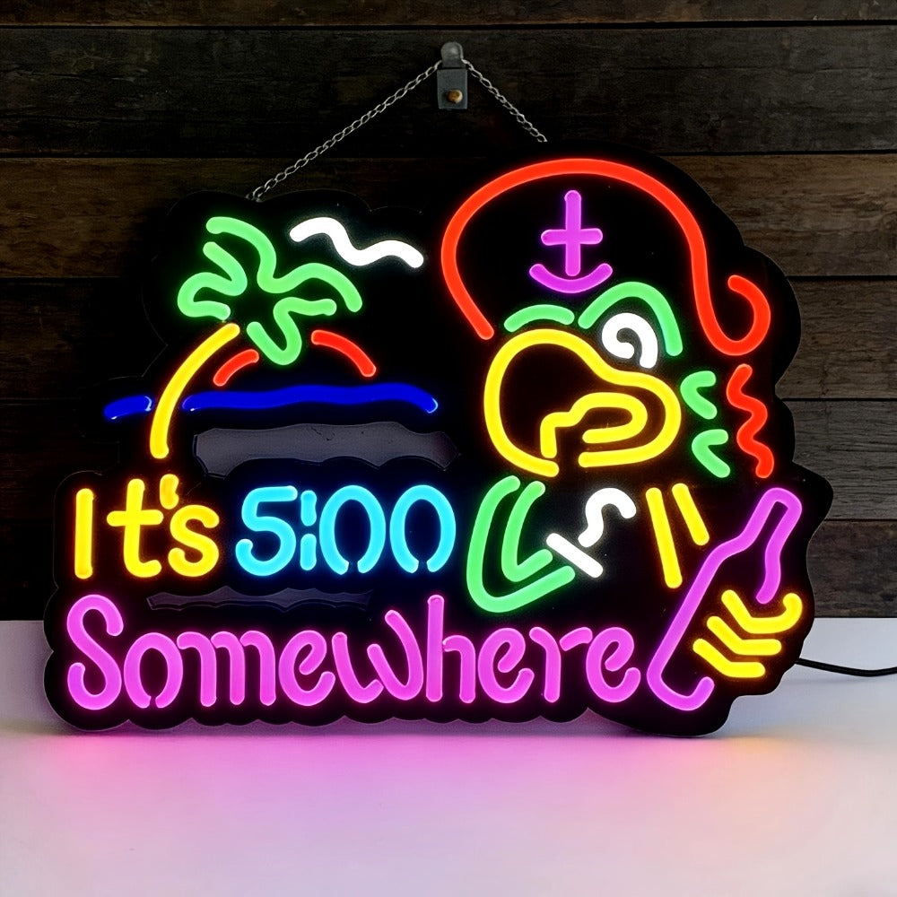 Novelty Five O’Clock Neon-Style Bar Wall Sign with Two Checkout Designs and 16.5 x 12.6-Inch Format