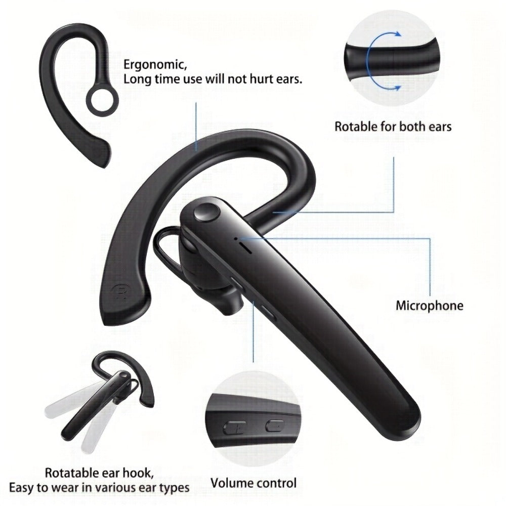 Bluetooth 5.4 Noise Cancelling Wireless Earphone Dual Microphone CVC8.0 200 Hours Talk Time Hands-Free Earpiece for iOS Android Home Office Meeting Driving
