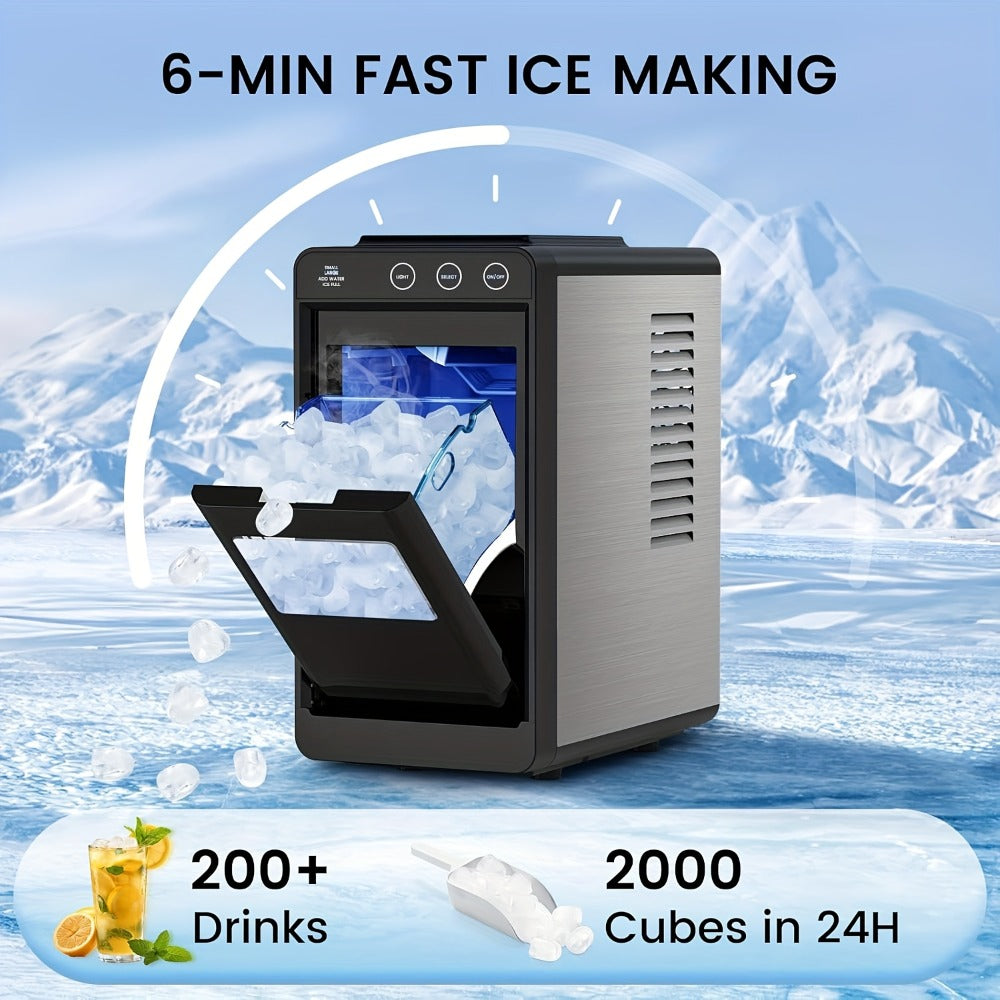 Black Countertop Ice Maker with 28 lb Daily Label, 8 Cubes per 6 Minutes, 27 oz Tank and Scoop