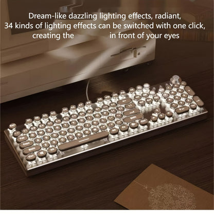 Mechanical Keyboard 104-Key Full-Size Wired USB Layout with Retro Round Keycaps, Backlighting and Control Knob