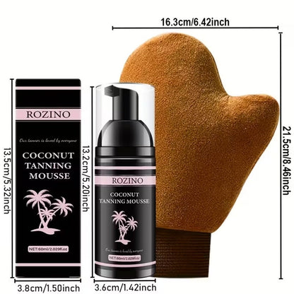 Coconut Self-Tanning Mousse Set with 60ml Pump Bottle and Applicator Glove for Body Application