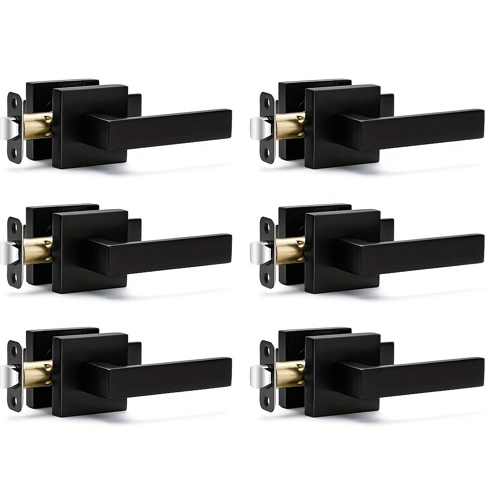 Matte Black Square Door Handle Set – Interior Passage Door Knob for Hall & Closet, Heavy-Duty Left & Right Hand Compatible, Modern Hardware