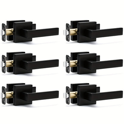 Matte Black Square Door Handle Set – Interior Passage Door Knob for Hall & Closet, Heavy-Duty Left & Right Hand Compatible, Modern Hardware