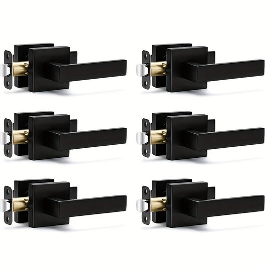 Matte Black Square Door Handle Set – Interior Passage Door Knob for Hall & Closet, Heavy-Duty Left & Right Hand Compatible, Modern Hardware