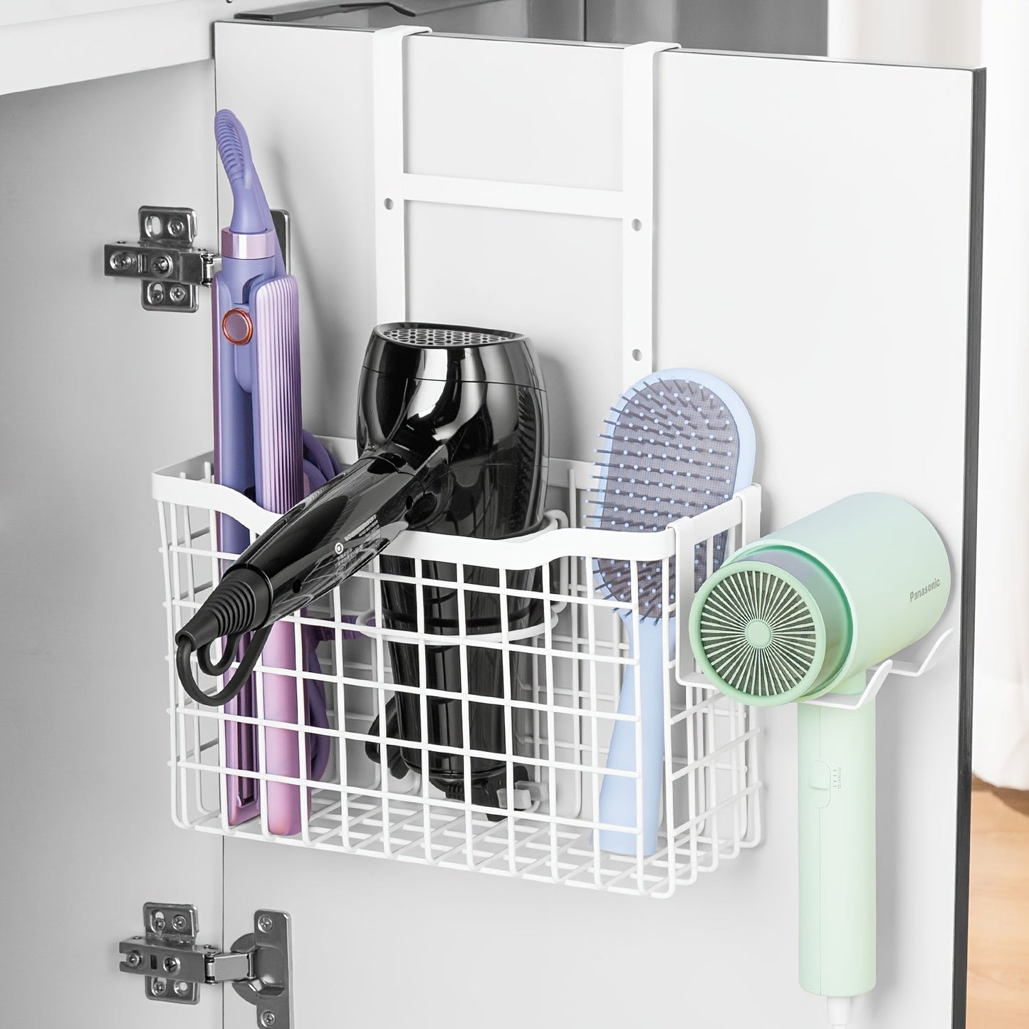 Hair Tool Organizer Wall Mounted Holder for Hair Dryer Curling Iron Straightener 3 Adjustable Heights Bathroom Storage