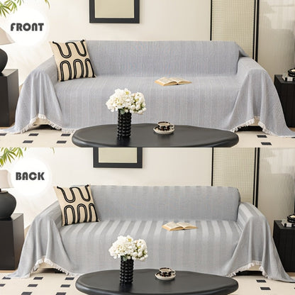 Sofa Cover 71-Inch Herringbone Jacquard Woven Throw with Tassel Fringe in Grey, Coffee, Green or Blue