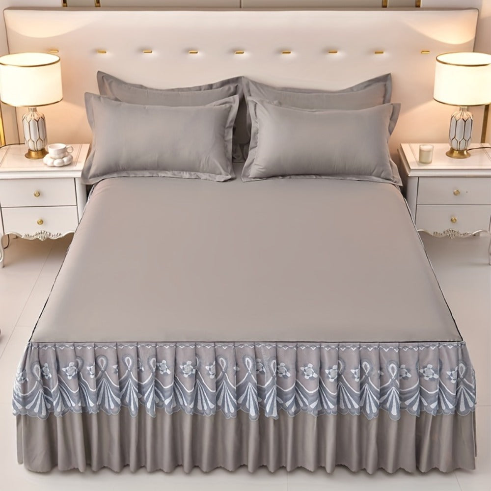 Macrame Lace Bed Skirt Set 3pcs – Double Layer Non-Slip Bed Skirt with 2 Pillowcases All Seasons Twin Full Queen King