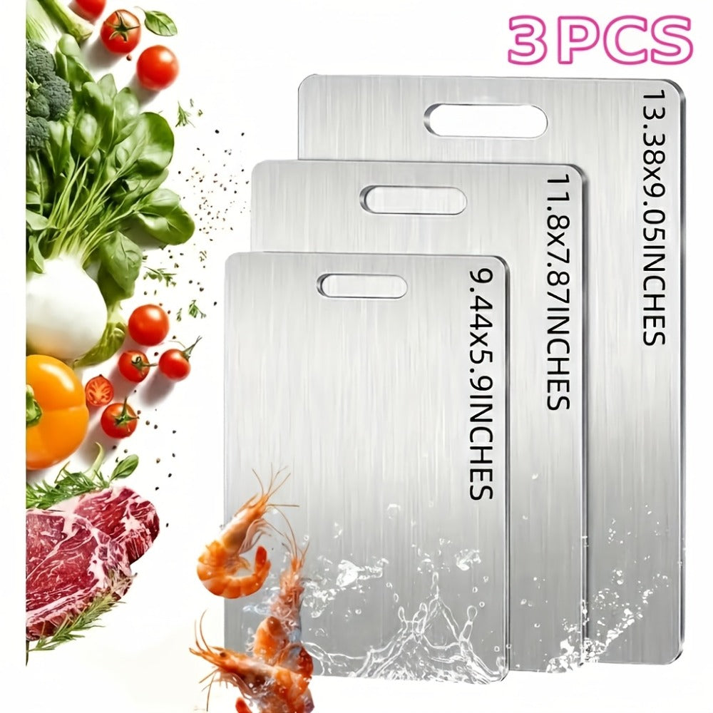 Titanium Cutting Board Set 3-Piece Pure Titanium Kitchen Cutting Boards Large Medium Small – Double-Sided Durable Metal Cutting Board, Antibacterial & Easy to Clean, Professional Kitchen Chopping Board