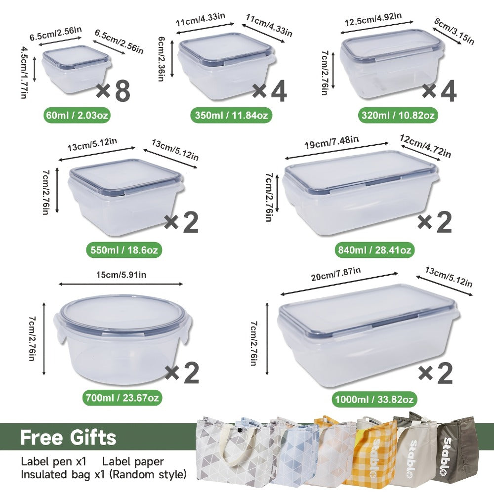 Food Storage Containers 48-Piece Multi-Shape Set with 24 Boxes, 24 Lids and Eight Documented Sizes