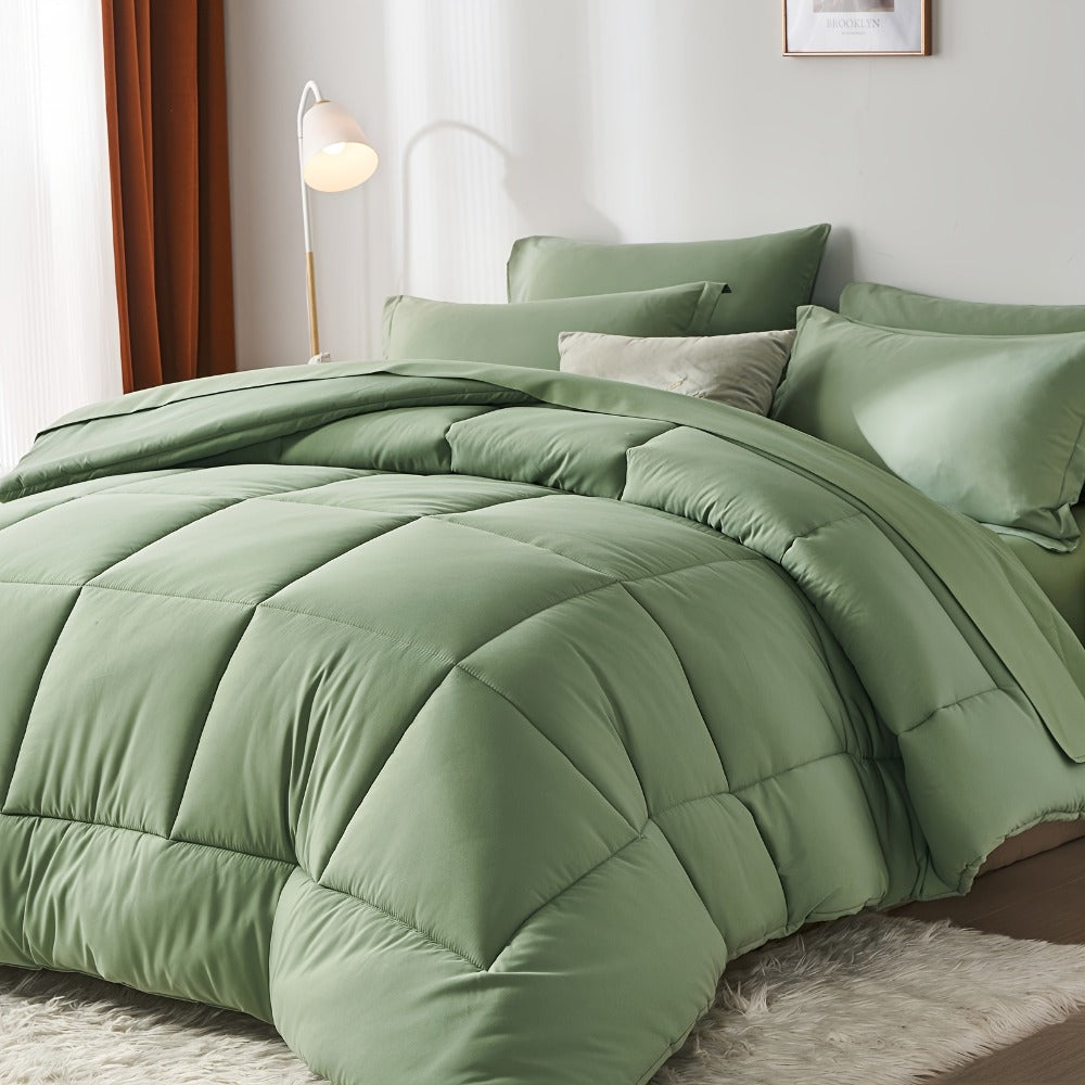 Comforter Set Soft Breathable Microfiber Bed in a Bag with Fitted Sheet Flat Sheet Pillowcases & Shams – All Season Fluffy Checkered Bedding Set Twin Full Queen King