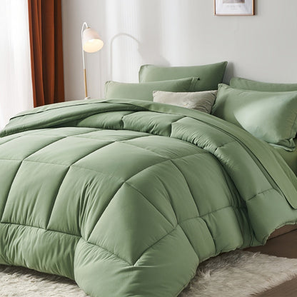 Comforter Set Soft Breathable Microfiber Bed in a Bag with Fitted Sheet Flat Sheet Pillowcases & Shams – All Season Fluffy Checkered Bedding Set Twin Full Queen King