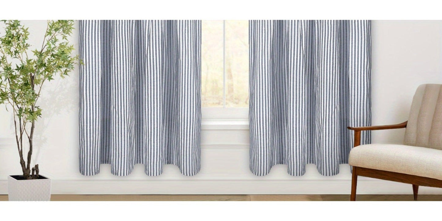 Striped Patchwork Window Curtain Set with Rod-Pocket Top, Six Colors and Five Panel-Count or Size Options
