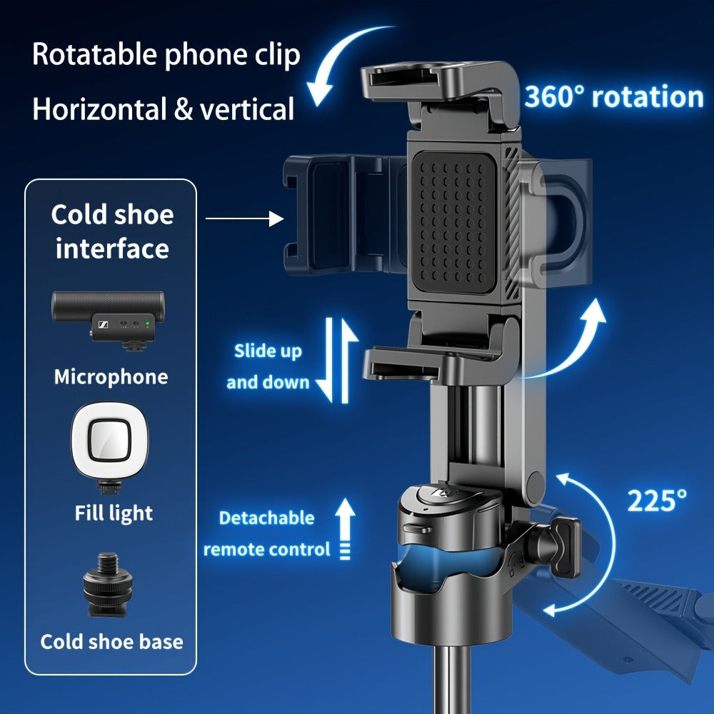 16-Inch Selfie Stick Tripod with One-Click Folding Grip, Rotating Clamp, Remote and Two Colors