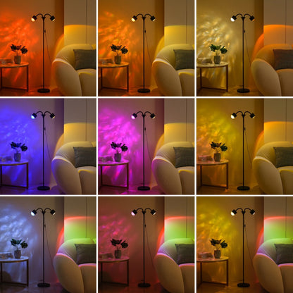 Black Dual-Head Floor Projector Lamp with Two Adjustable Spot Heads, Remote and Color Discs